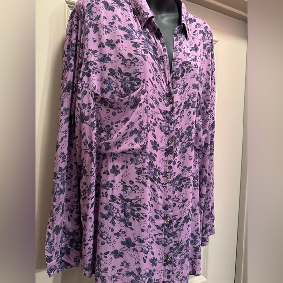 PILCRO Anthropologie Romy Button Down Purple Floral Size XLP - Picture 6 of 14